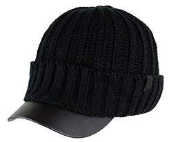 Introducing Mens Winter Visor Beanie Knitted Hat With Faux Leather Brim Black Great Product And Follow Us To Get More Update Visor Beanie Knitted Hats Knitted