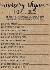 Brush up on your nursery rhyme trivia & have your guests take this fun nursery rhyme quiz. Instant Download Nursery Rhyme Trivia Quiz Rustic Baby Shower Game Kraft Paper Baby Shower G Baby Shower Quiz Nursery Rhyme Baby Shower Game Baby Shower Fall