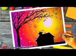 Beautiful Village Scenery Drawing Draw Cherry Blossom Tree With Oil Pastels Wow Art Challenge Youtube Oil Pastel Blossom Trees Art Challenge