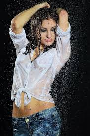 White Shirt And Denim Shorts In The Shower Wet T Shirt Model Poses Wet Clothes