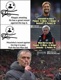 Find and save manchester united vs liverpool memes | from instagram, facebook, tumblr, twitter & more. Statistics Between Jurgen Klopp Liverpool Coach Vs Jose Mourinho Manchester United Coach In The Face Of 6 Great Teams Of English League The Bus Park Wins For Now Hahha Lol Steemit