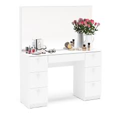 Boahaus Artemisia Modern Vanity Table With Mirror And 7 Drawers White Finish Walmart Com In 2020 Corner Makeup Vanity Modern Vanity Table Bedroom Makeup Vanity
