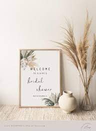 Tropical Boho Bridal Shower Welcome Sign Pampas Grass Bridal Etsy In 2021 Bridal Shower Backdrop Bohemian Bridal Shower Bridal Shower Theme