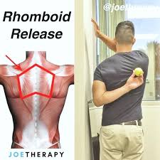 Rhomboid Release Knots Between The Shoulder Blades Do You Have Tension Right On The Inside Par Shoulder Blade Stretch Tight Shoulders Muscle Knots