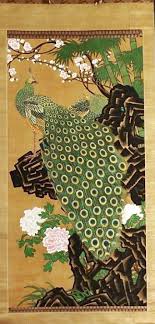 伊藤若冲 双幅 鳳凰孔雀図 古筆了意極書 極箱 itō jakuchu peacock japanese hanging scroll eighteenth century 日本画 小原古邨 日本美術