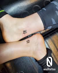 Couple Minimal Turtle Tattoo On Ankle Tattoo Ideas February 2020 Black Color Or On Body Ankle Matching Friend Tattoos Turtle Tattoo Designs Friend Tattoos