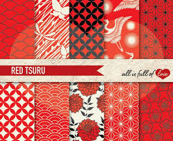 Black And Red Pattern Japanese Digital Paper Pack Tsuru Red Black Printable Scrapbook Background Patterns Instant Download Chinese New Year Paper Japanese Background Scrapbook Background Background Patterns