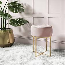 Buy Fiorella Quilted Round Velvet Bedroom Stool In Baby Pink With Gold Legs From Furniture123 Th Dressing Table With Stool Dressing Room Decor Bedroom Stools
