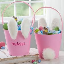 Whether it is a soft companion to take to the neighborhood easter egg hunt, is given as a gift from the easter bunny itself or is your own personal gift to… Personalized Bunny Easter Baskets Easter Buckets