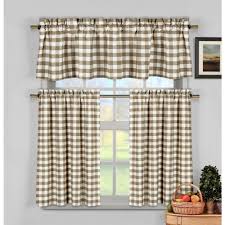 Duck River Kingston Taupe Kitchen Curtain Set 58 In W X 15 In L In 3 Piece Kingston 3154d 12 Brown Kitchen Curtains Kitchen Curtain Sets Kitchen Curtains