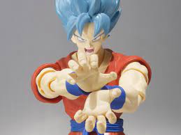 Goku takes first honors and transforms into a super saiyan, although now with blue hair and a blue aura. Dragon Ball Z Resurrection F S H Figuarts Super Saiyan God Super Saiyan Goku