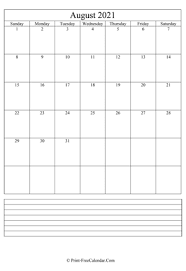 Our calendars fit standard 8 ½ x 11 inch sheets of paper for your convenience. August 2021 Calendar Templates