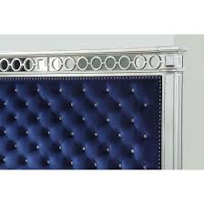 Soho queen bedroom set $899.00. Glam Queen Bed Blue Tufted Velvet Mirrored Inlay Varian 26150q Acme Varian 26150q