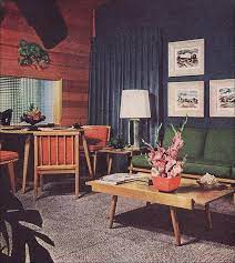 1950s Living Room With Camouflage Draperies Retro Home Decor 1950s Living Room 1950s Home Decor