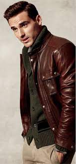 Brown On Loden Green Banana Republic Smart Casual Mens Fashion Rugged Leather Jacket Men Mens Fashion