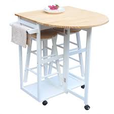 Very practical wall mounted table with a drop leaf construction made of wood. Foldable Dining Table Cart Kitchen Carts With 2 Stools 2 Storage Drawers 5 Wheels Drop Leaf Kitchen Utility Cart Portable Dining Table Set For Dining Room Bistro Hotel Patio White W5226