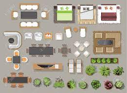 Interior Icons Top View Tree Furniture Bed Sofa Armchair For Architectural Or Landsca Interior Design Vector Interior Design Plan Interior Design Sketches