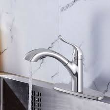 I much prefer the patina of our unlacquered brass kitchen faucet vs. Brushed Nickel Finished Brass Kitchen Faucet Pull Out Spray Head 82h22 Bn Decoraport Canada