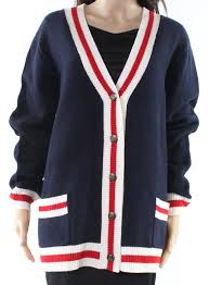 Details About Wayf New Blue Womens Size Large L Cardigan Varsity Stripe Sweater 40 800