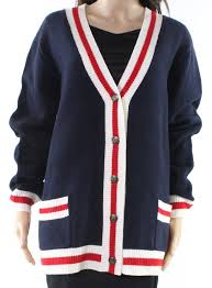 details about wayf new blue womens size large l cardigan varsity stripe sweater 40 800