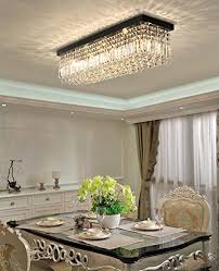 Siljoy L40 Rectangular Crystal Chandelier Lighting Modern Rain Drop Fl Crystal Chandelier Dining Room Flush Mount Ceiling Light Fixtures Dining Room Chandelier