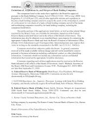 FEDERAL RESERVE SYSTEM Formations of, Acquisitions by, and Mergers of Bank  Holding Companies The companies listed in this notice