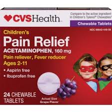 Cvs Health Childrens Acetaminophen Pain Reliever Fever Reducer Chewable Tablets Grape 24 Ct