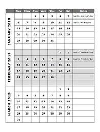 2019 Three Month Calendar Template Free Printable Templates