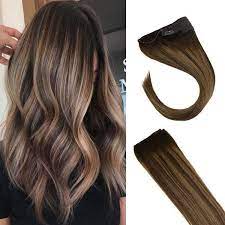 Invisible Halo Human Hair Extensions Balayage Dark Brown With Caramel Blonde Highlights Secret Halo Hair Extensions Human Hair Extensions Easy Hair Extensions