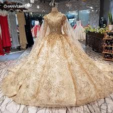 Ls65454 Luxury Royal Dubai Wedding Dress High Neck Long Sleeve Bridal Dress With Golden Lac Dubai Wedding Dress Luxury Wedding Dress Long Sleeve Bridal Dresses