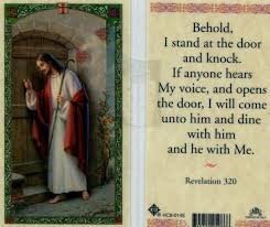 I Stand At The Door And Knock Revelation 3 20 Jesus Is Knocking On The Door To Your Heart He Is Waiting For Y Prayer Cards Catholic Prayers Faith Inspiration