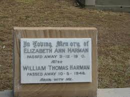 Elizabeth Ann HARMAN died 3-12-1940, William Thomas HARMAN died 10-5-1946,  Tingalpa Christ Church (Anglican) cemetery, Brisbane
