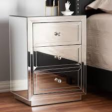 Hurst 3 Drawer Nightstand Mirrored Nightstand Silver Nightstand Bedroom Night Stands