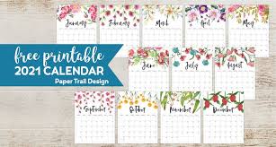 Free Printable 2021 Floral Calendar Paper Trail Design In 2020 Free Printable Calendar Printable Calendar Calendar