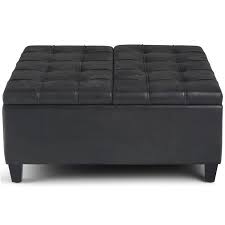 This versatile piece of furniture can transition from coffee table to footrest with effortless style. Simpli Home Harrison Faux Leather Coffee Table Ottoman In Black Axcot 265 Dbl
