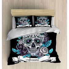 Skull Bedding Personalized Sugar Skull Bedding Duvet Cover Set Pillow Shams Black Teal Lavender Ro Skull Bedding Duvet Bedding Sugar Skull Decor