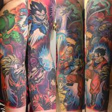 Dragon Ball Z Tattoo Sleeve By Gabriel Mata At True Fit Tattoo In San Diego Done On Alyssa Mellizo Dragon Ball Tattoo Dbz Tattoo Sleeve Tattoos