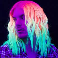 Rainbow Neon Festival Hair Done With Pravana Vivids Rave Blacklight Uv Reactive Dyed Glow Hair Glow Hair Festival Hair Hair Makeup