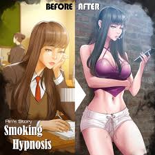 dr stein (pixiv), rin (smoking hypnosis), smoking hypnosis, highres, before  and after, bimbofication, crop top, earrings, jewelry, netorare, phone,  revealing clothes, short shorts, shorts - Image View - 