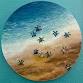 Sea Turtles mixed media round canvas painting at Wild Blue Yonder Brewing
