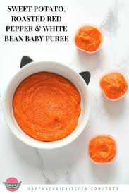 Sweet Potato Red Pepper White Bean Puree Iron Rich Baby Food Recipe Iron Rich Baby Food Baby Food Sweet Food