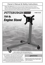 Electric hoist with remote control. Pittsburgh Automotive 750 Lb Capacity Engine Stand 61238 Owner S Manual Manualzz