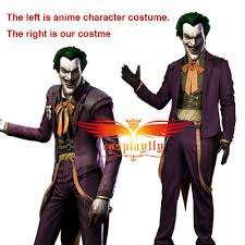 Injustice God Among Us Joker Battle Christmas Outfit Purple Coat Vest Shirt Pants Cosplay Costume Purple Coat Vest Shirt Christmas Outfit