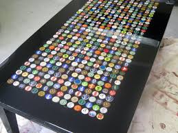 Bottle Cap Table Made Using The Windfarm Method Filled Caps With Hot Glue Several Coats Of Resin Beer B Bottle Cap Table Bottle Cap Decor Bottle Cap Art