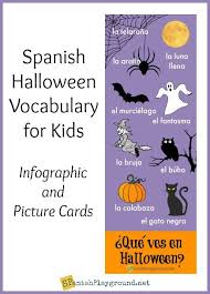 Spanish Halloween Infographic With Vocabulary To Talk About The Holiday Use Images To Practice Common W Learning Spanish Spanish Kids Spanish Lessons For Kids