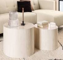 Pueblo - lot de 2 tables basses rondes - effet travertin - 58 et 50 cm