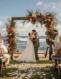 A Enchanted Tropical Hawaiian Wedding At The Beach House Kauai Kauai Wedding Beach Wedding Arch Wedding Venues Hawaii