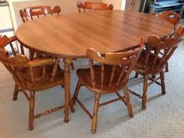 2 chairs with arms in fabulous condition. Tell City Pedestal Round Extension Table 8152 With 4 Hard Rock Maple On Popscreen