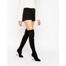 Black Boots With Clear Heel Public Desire Parker Clear Heel Over The Knee Boots 81 Liked On Polyvore Featuring Shoes Boots Black Over The Knee High Heel Boots Blac Clear Heel Shoes