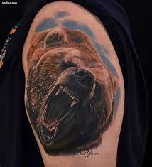 Bear tattoos are suitable both for men and women. Scary Grizzly Bear Tattoo Design Made On Men Shoulder Segerios Com